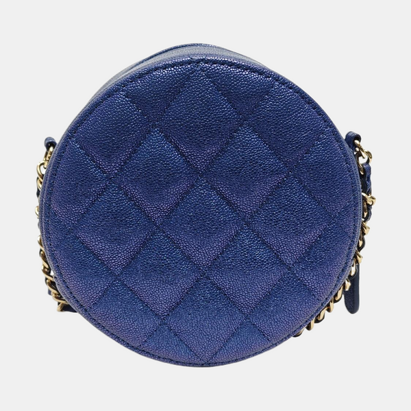 ROUND Quilted Grained Calfskin Blue