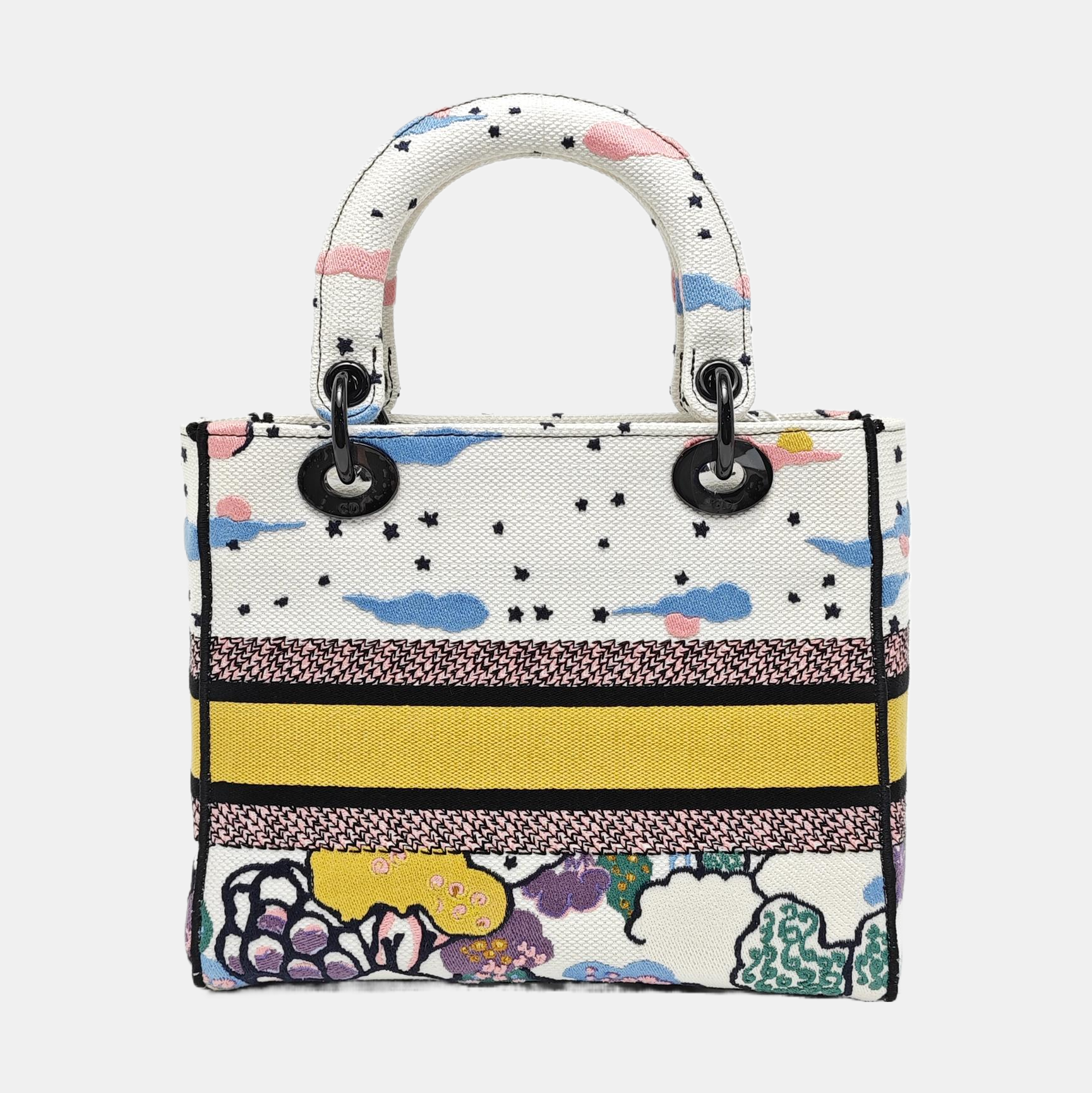 Authenticated pre-owned  Lady D-Lite Medium Fabric White - Tote Bag at Looply