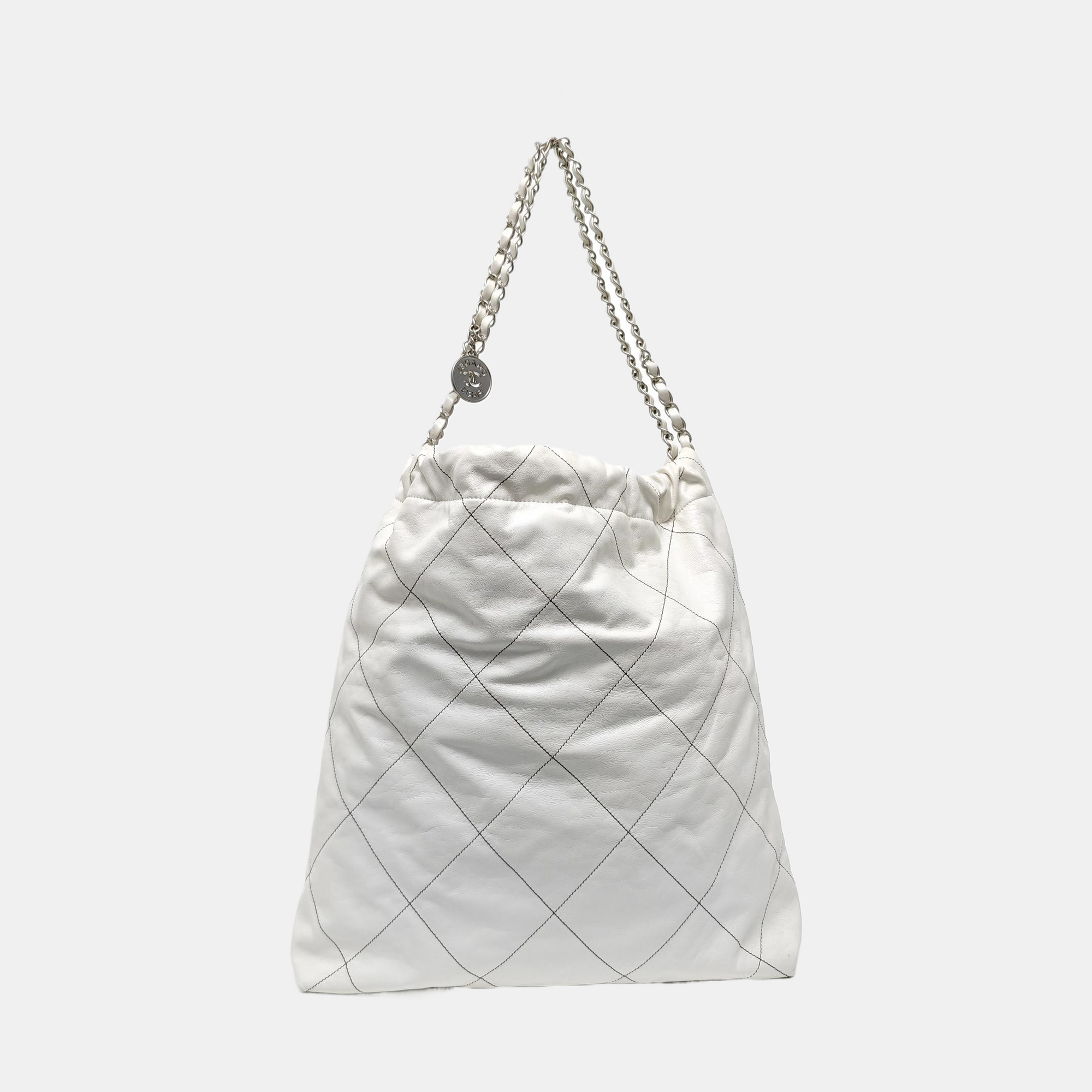 CHANEL 22 Large Quilted Calfskin White