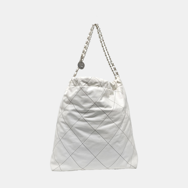 CHANEL 22 Large Quilted Calfskin White