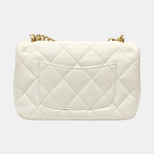 CLASSIC FLAP Small Quilted Grained Calfskin White