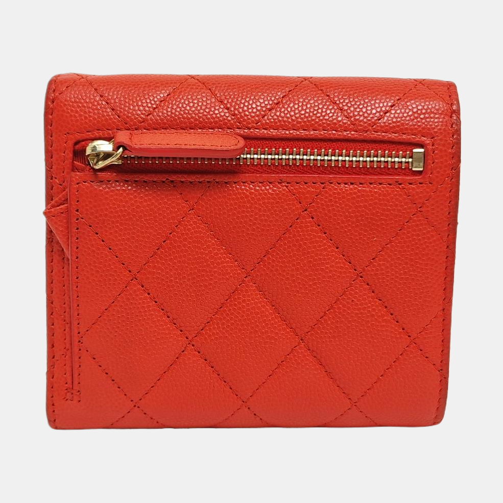 CLASSIC FLAP Quilted Grained Calfskin Red Wallet
