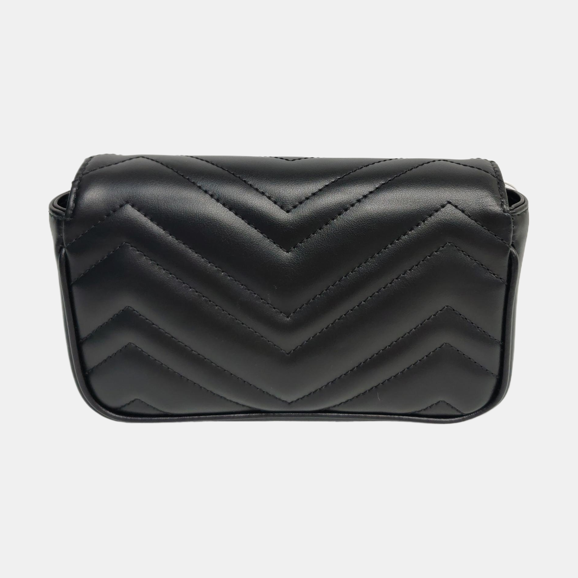 GG Marmont Mini Chevron Piel de Cordero Negro