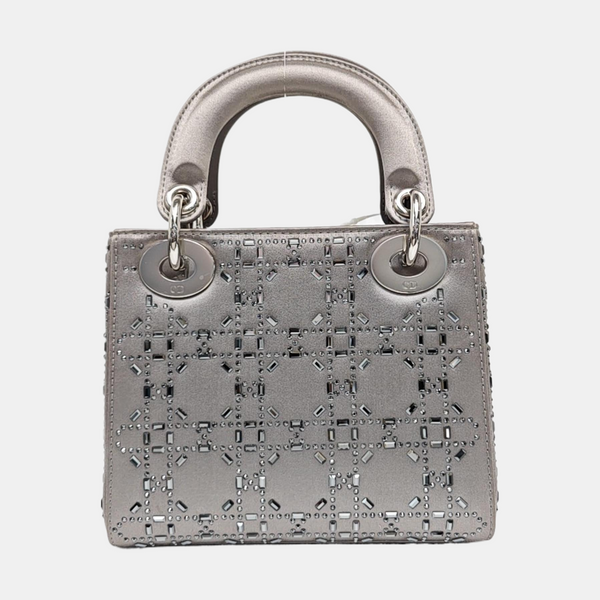 Lady Dior Mini Cannage Silk Satin Gray