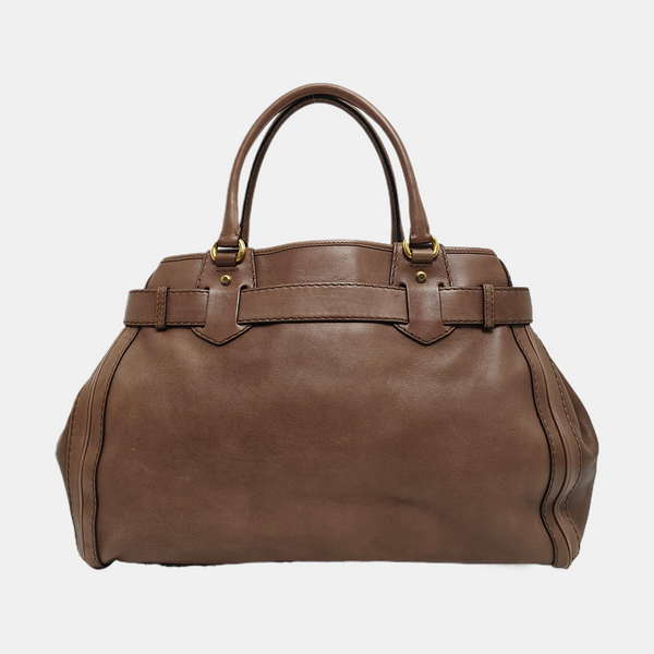 Calfskin Top Handle Bag Brown