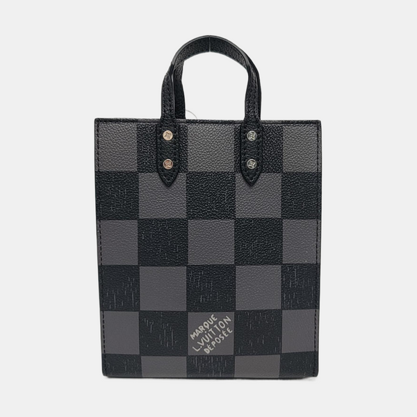 SAC PLAT Extra Small Damier Graphite Calfskin Gray