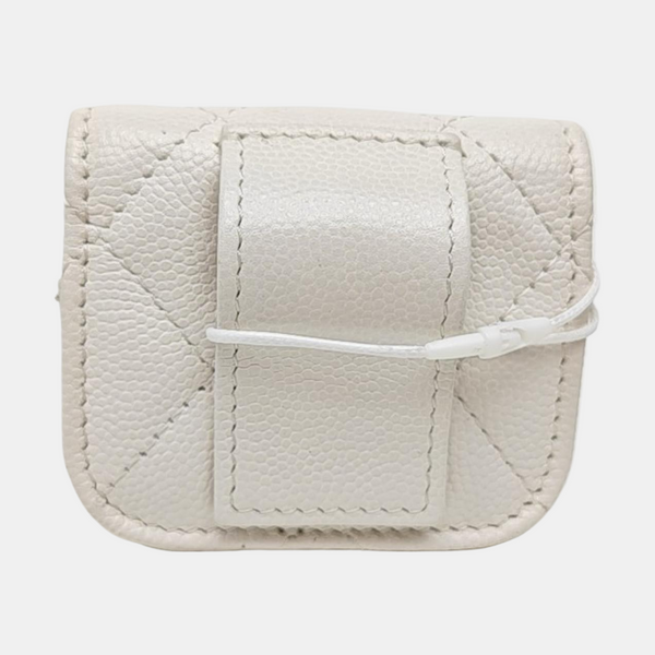 Quilted Grained Calfskin Shoulder Bag White