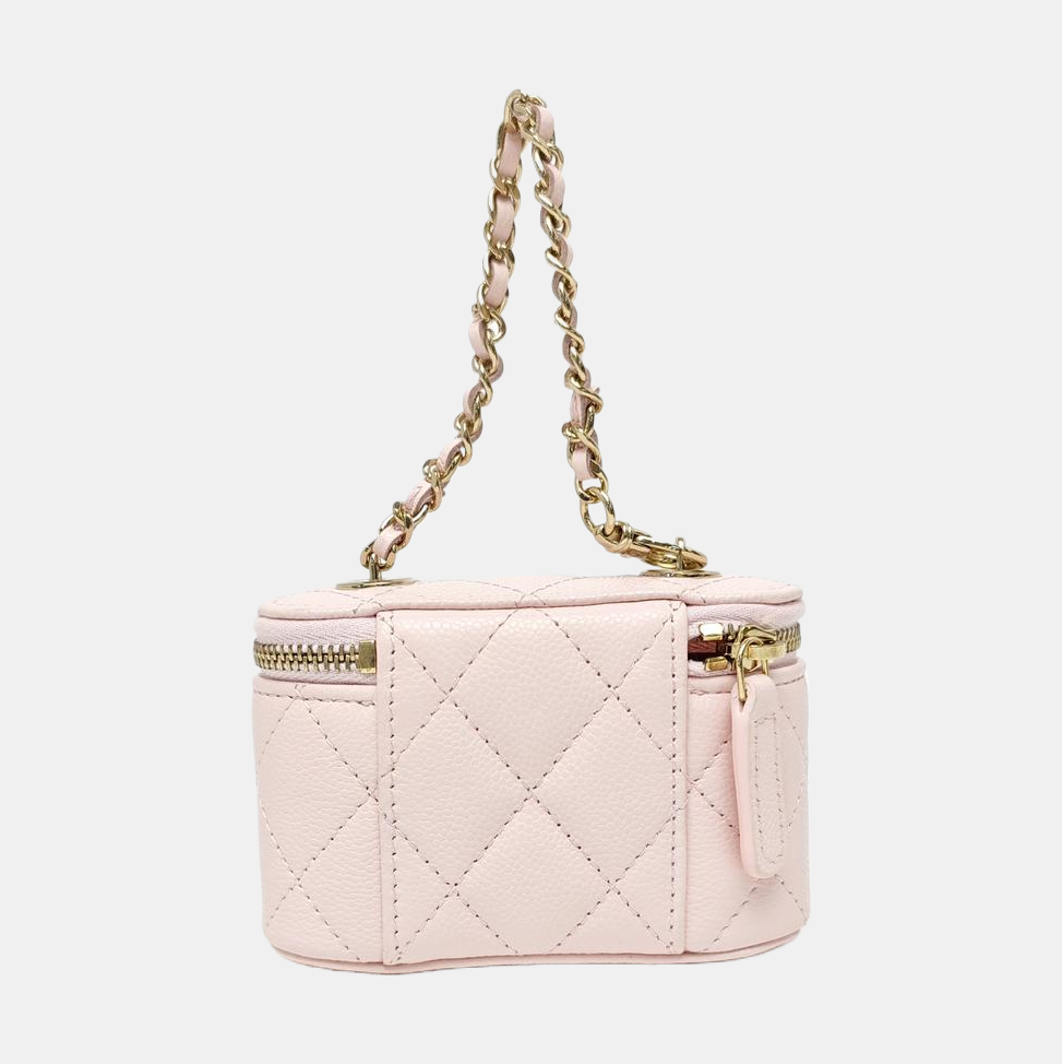 Quilted Grained Calfskin Top Handle Bag Pink