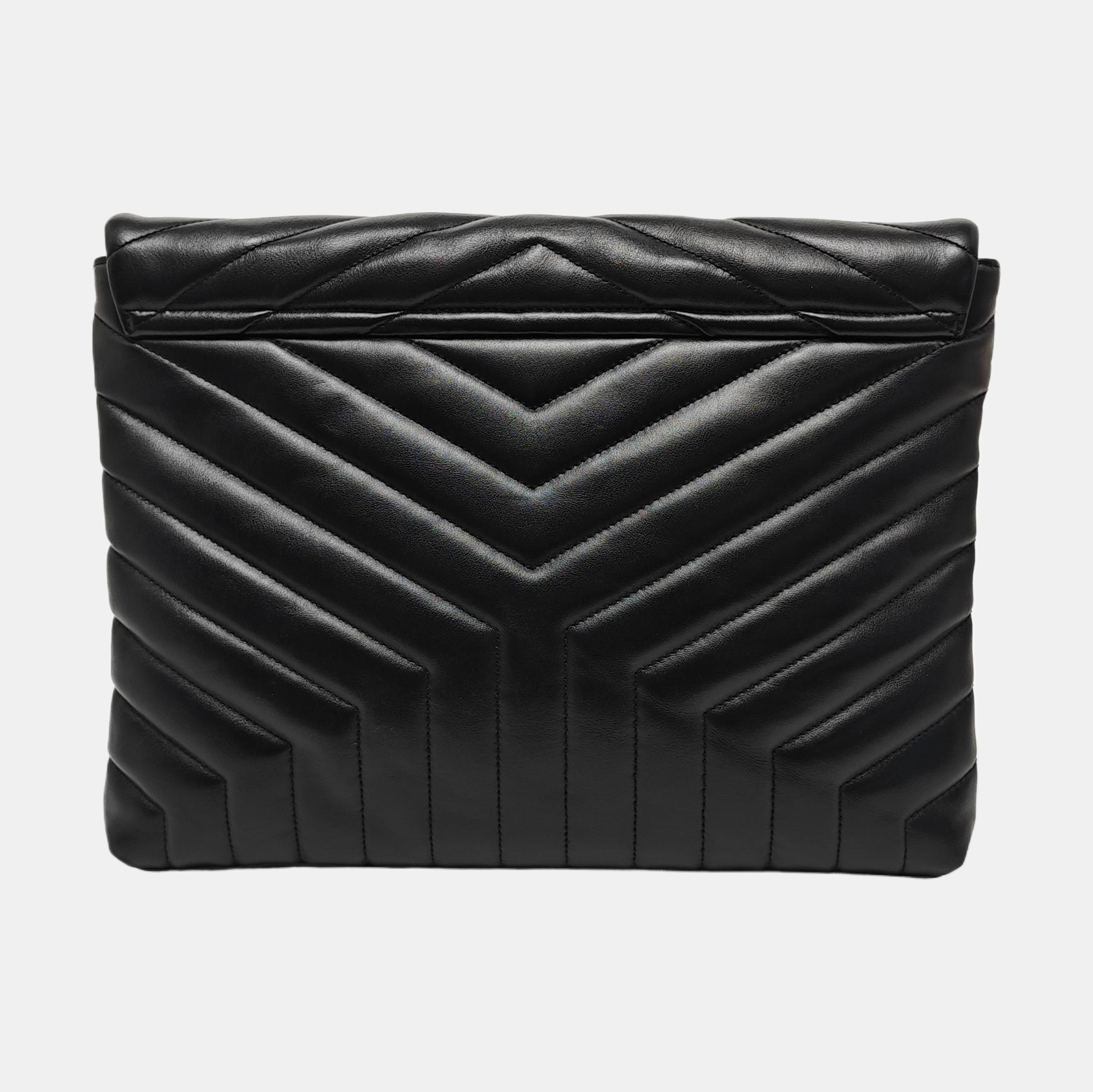 Chevron Calfskin Clutch Black