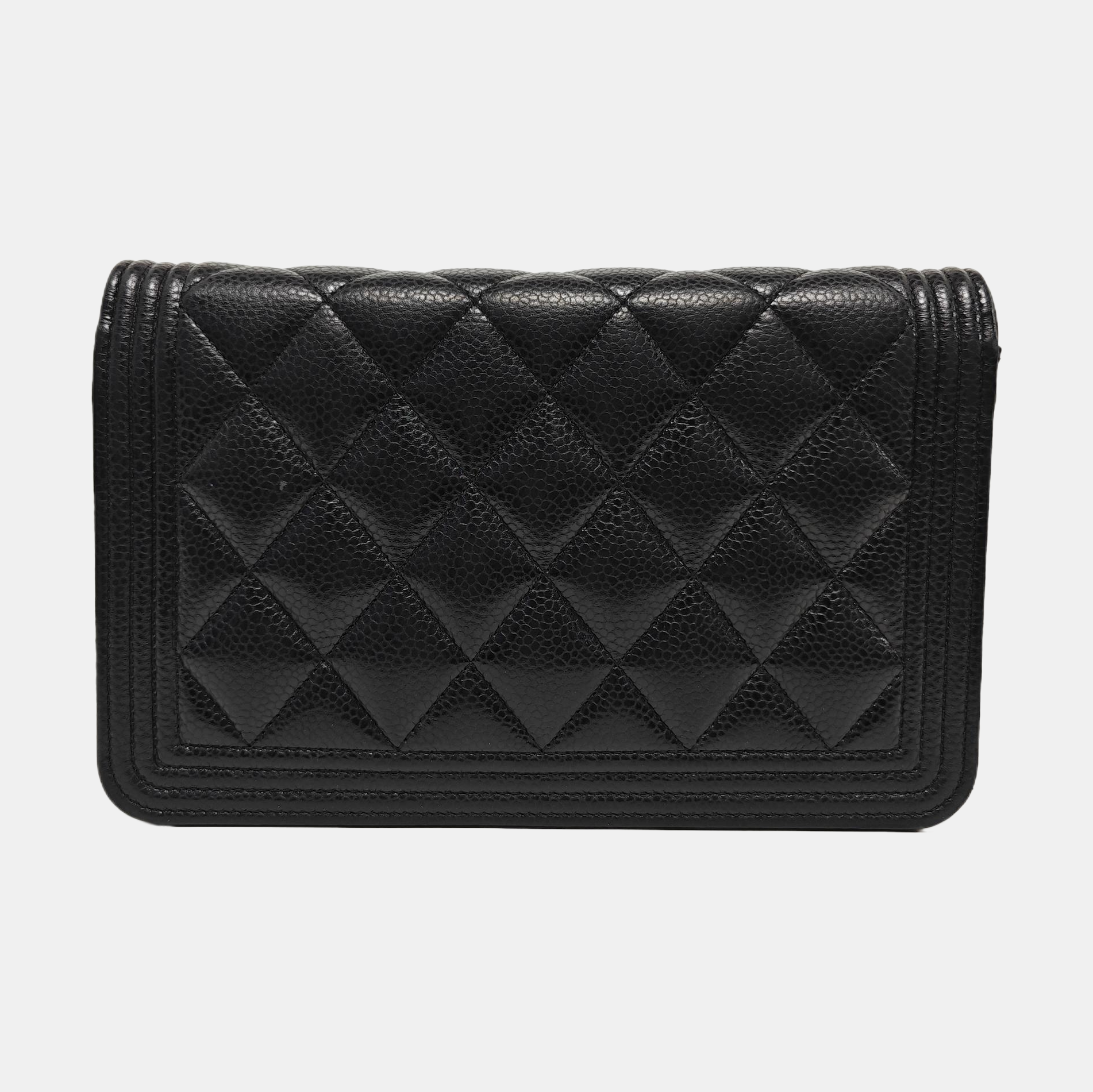 BOY CHANEL Mini Quilted Grained Calfskin Black