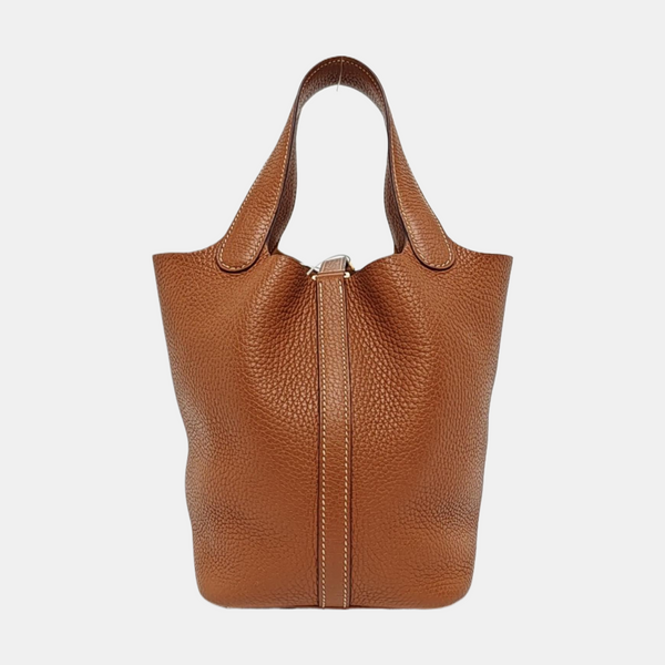 Authenticated pre-owned  Picotin Lock 18 Clemence Brown - Bucket Bag at Looply
