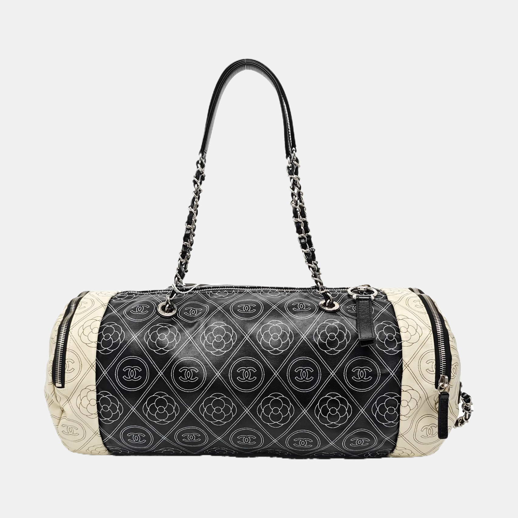 Quilted Coated Canvas Top Handle Bag Black