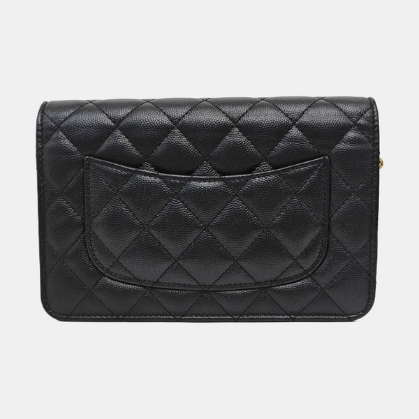 Quilted Grained Calfskin Shoulder Bag Black