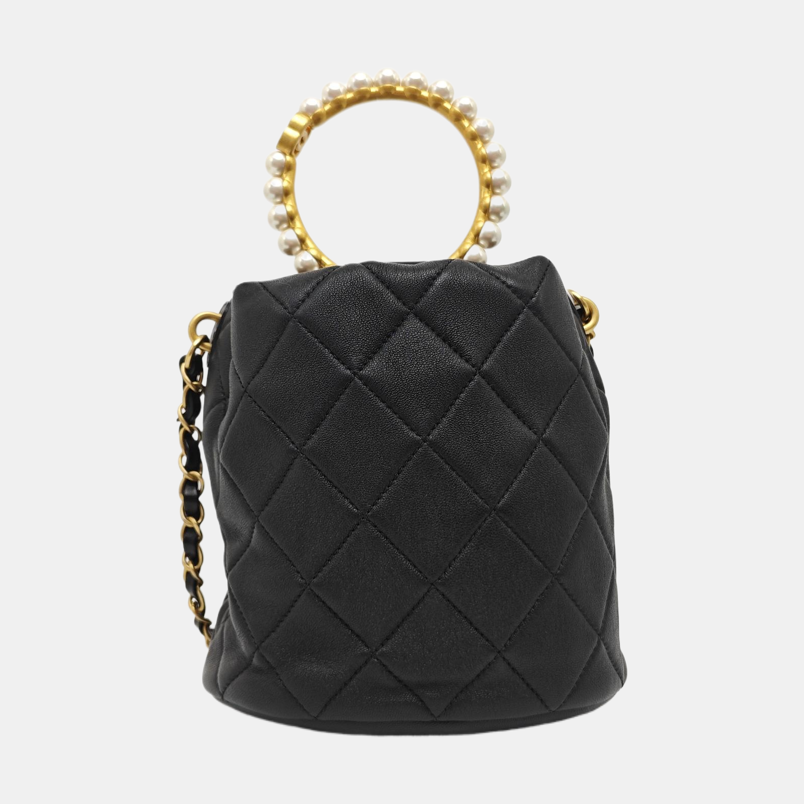 Quilted Lambskin Bucket Bag Black