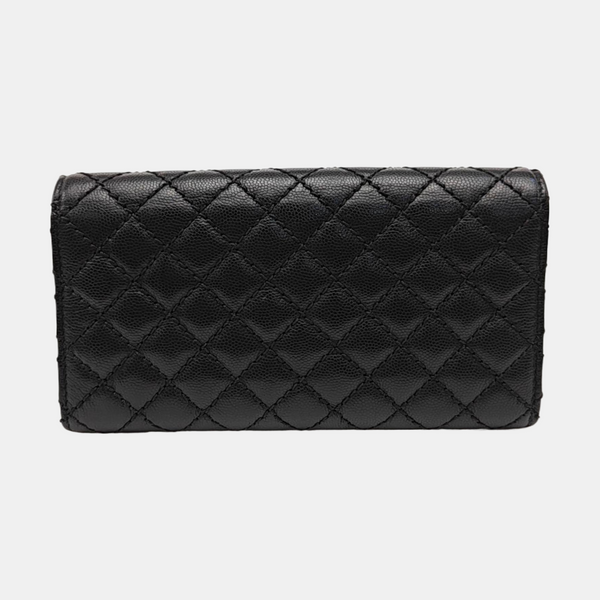 Quilted Grained Calfskin Wallet Black