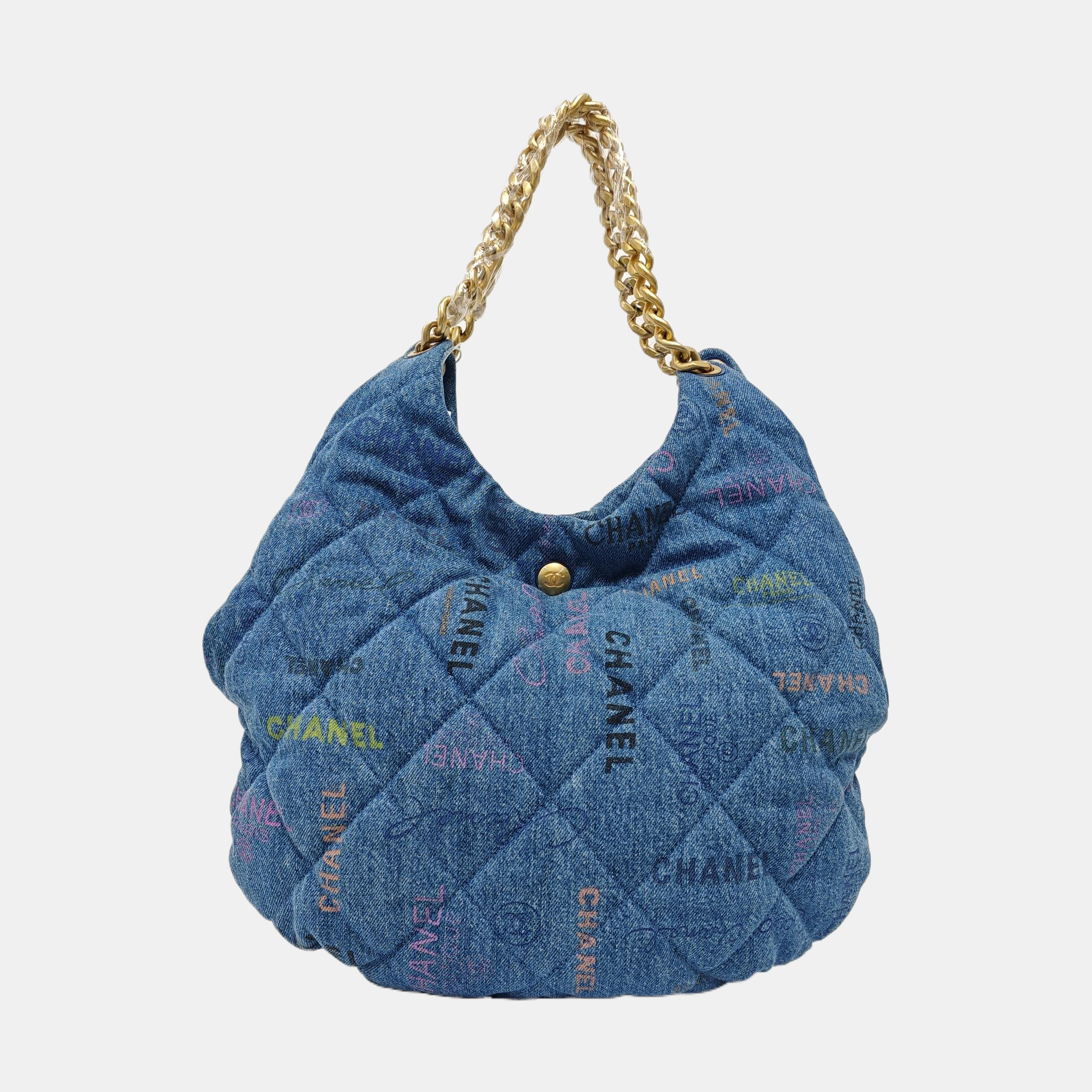 Quilted Fabric Top Handle Bag Blue