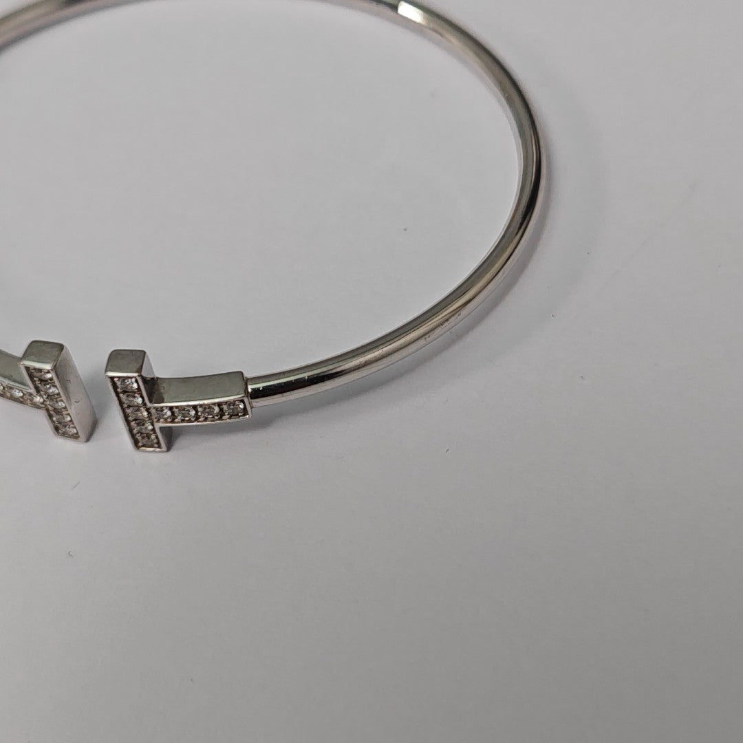 Tiffany T 18k White Gold Silver Bangle