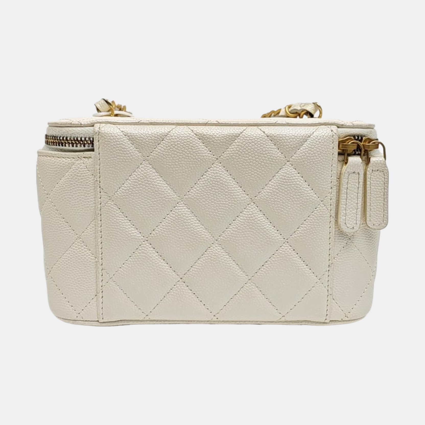 VANITY CASE Small Quilted Grained Calfskin White