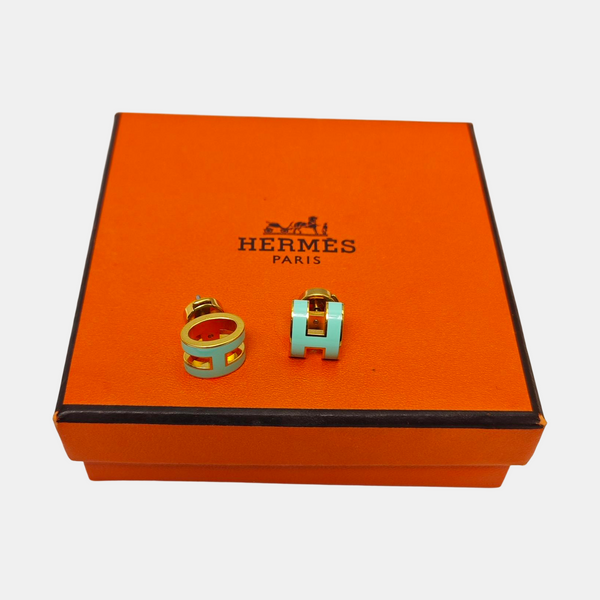Pop H Metal Blue Stud Earrings