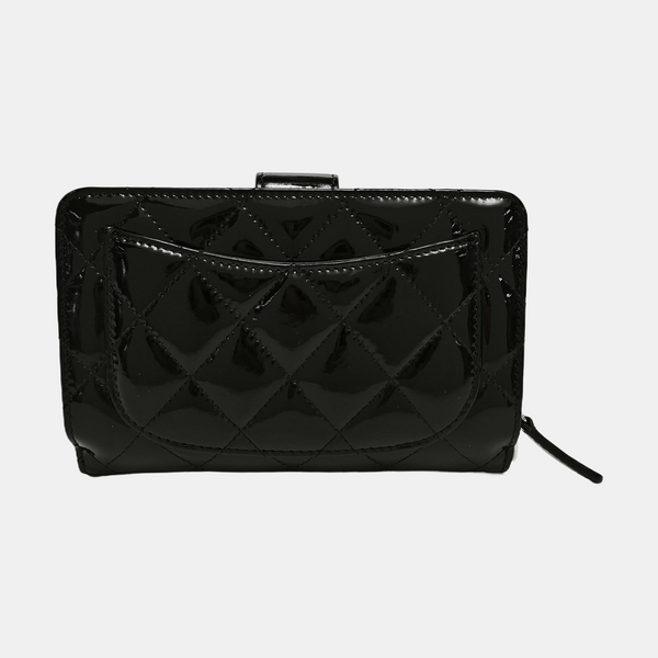 Quilted Patent Leather Wallet Black