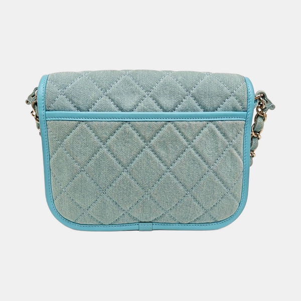 Quilted Denim Shoulder Bag Blue