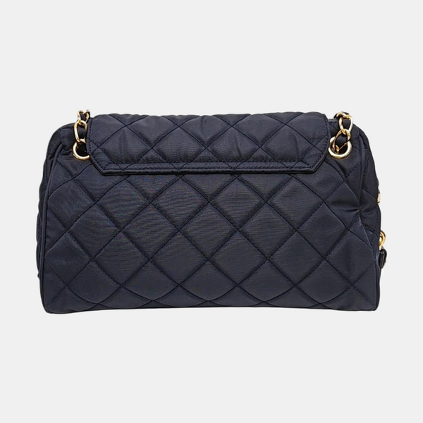 Quilted Nylon Shoulder Bag Blue