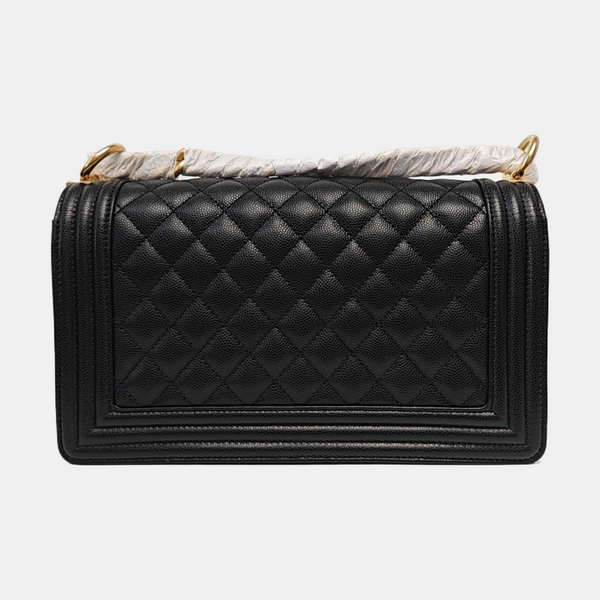 BOY CHANEL Medium Quilted Grained Calfskin Black