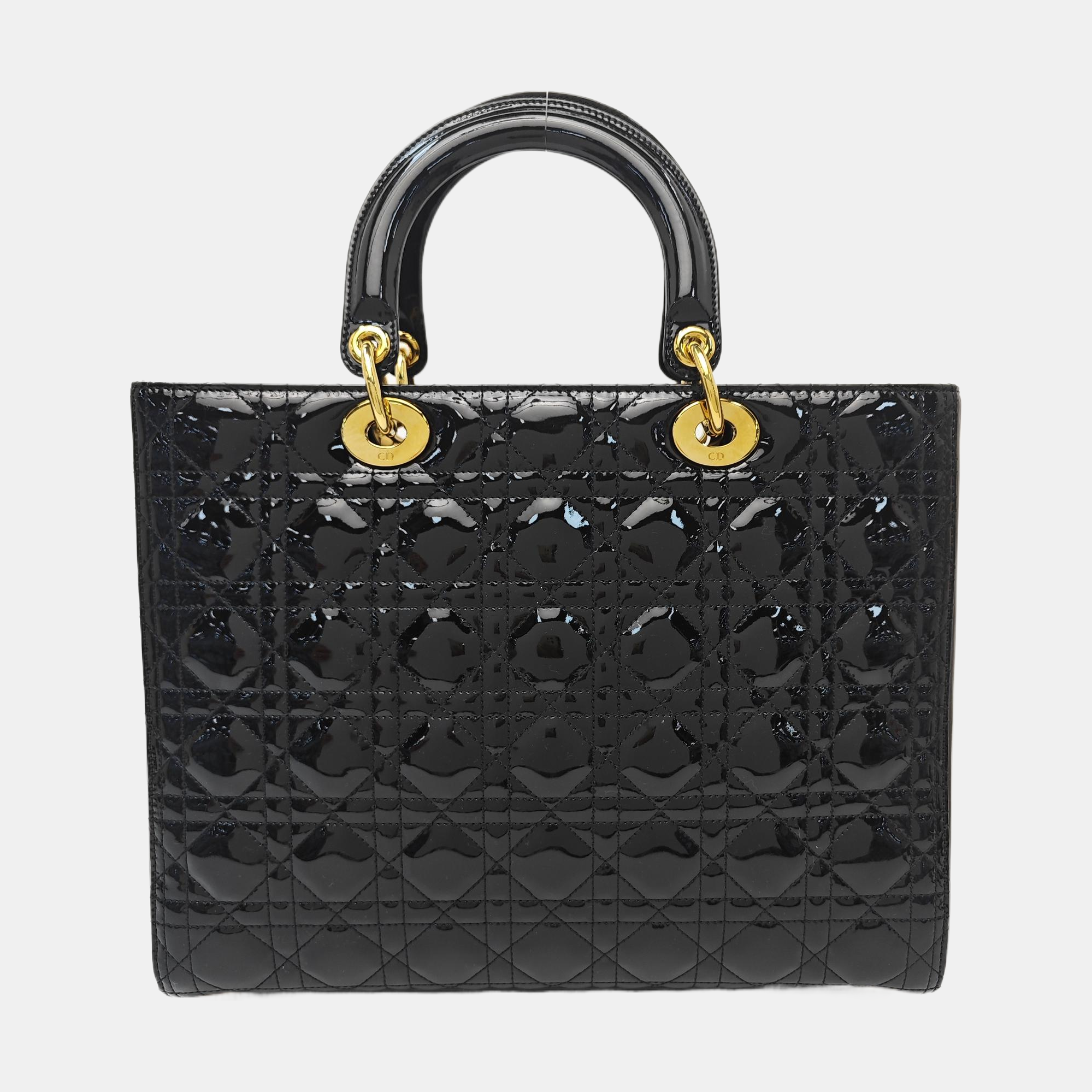 Lady Dior Large Patent Leather Black