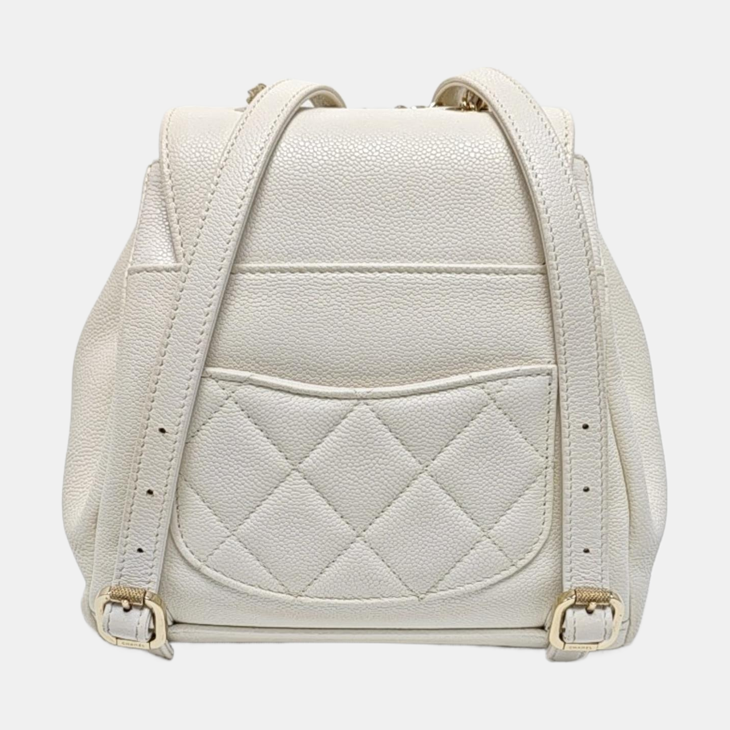 BUSINESS AFFINITY Small Quilted Grained Calfskin White