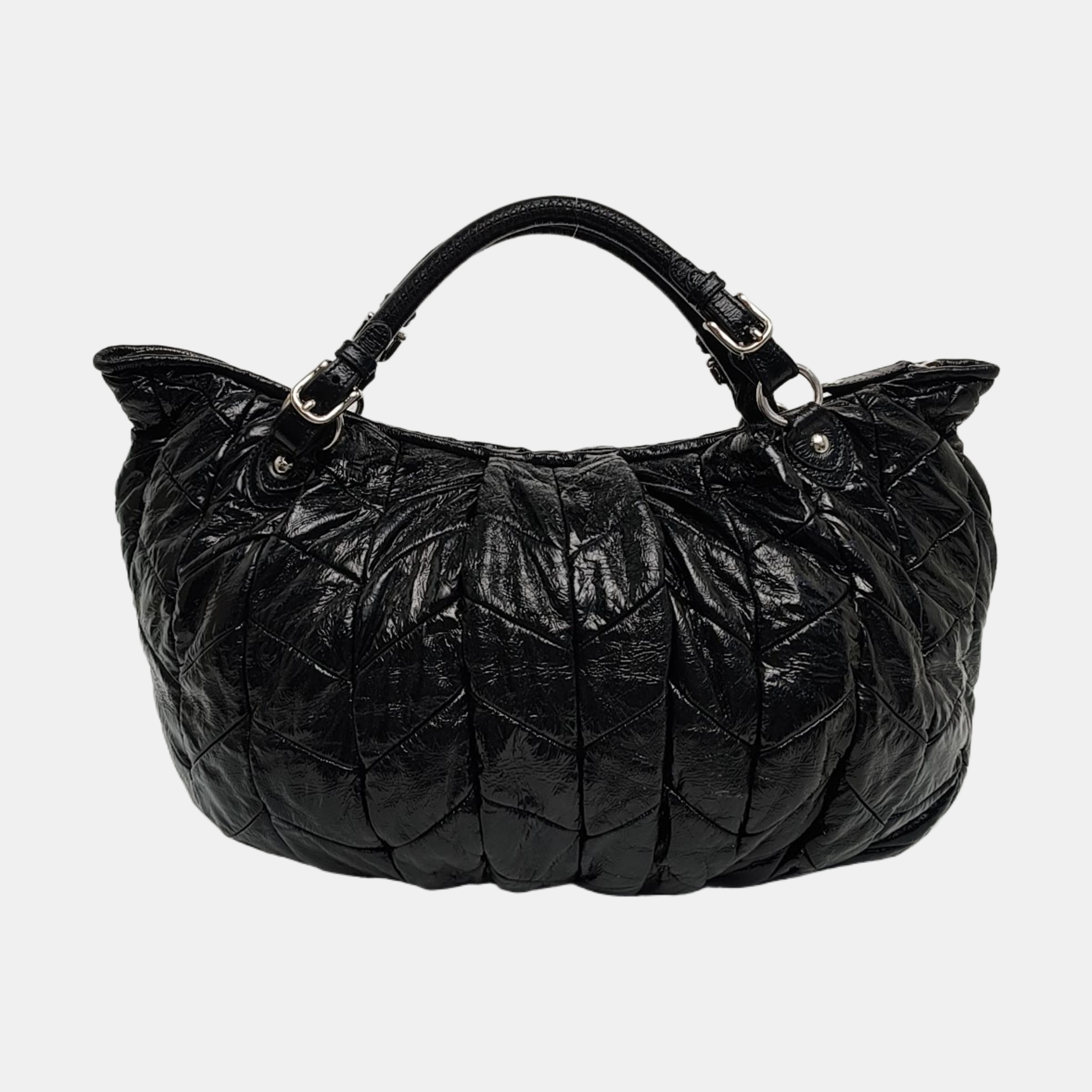 Quilted Patent Leather Tote Bag Black
