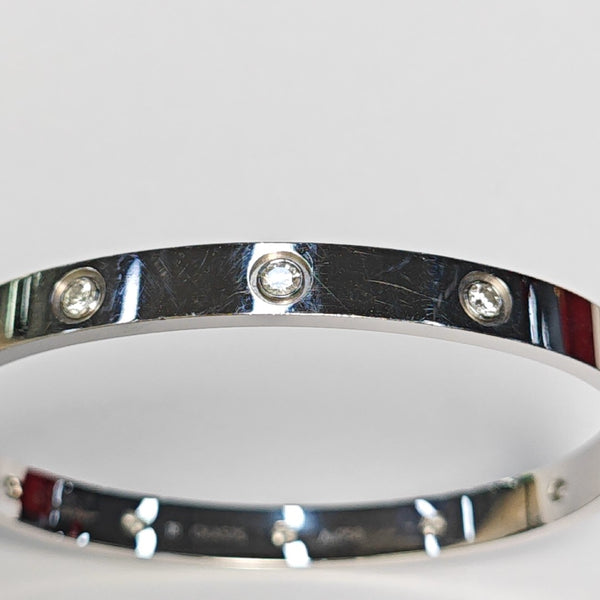 LOVE 18k White Gold Silver Bangle