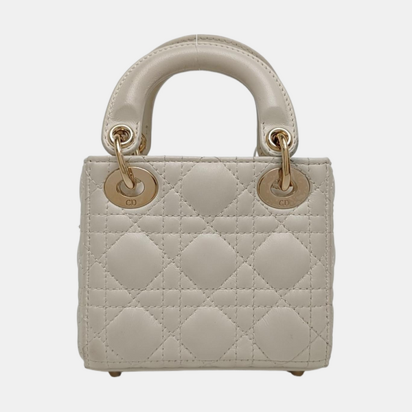 Authenticated pre-owned  Lady Dior Super Mini Cannage Lambskin White - Tote Bag at Looply