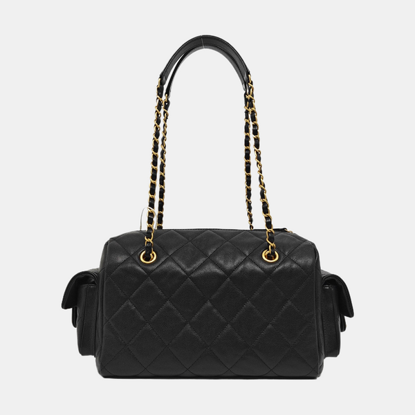 Grained Calfskin Shoulder Bag Black