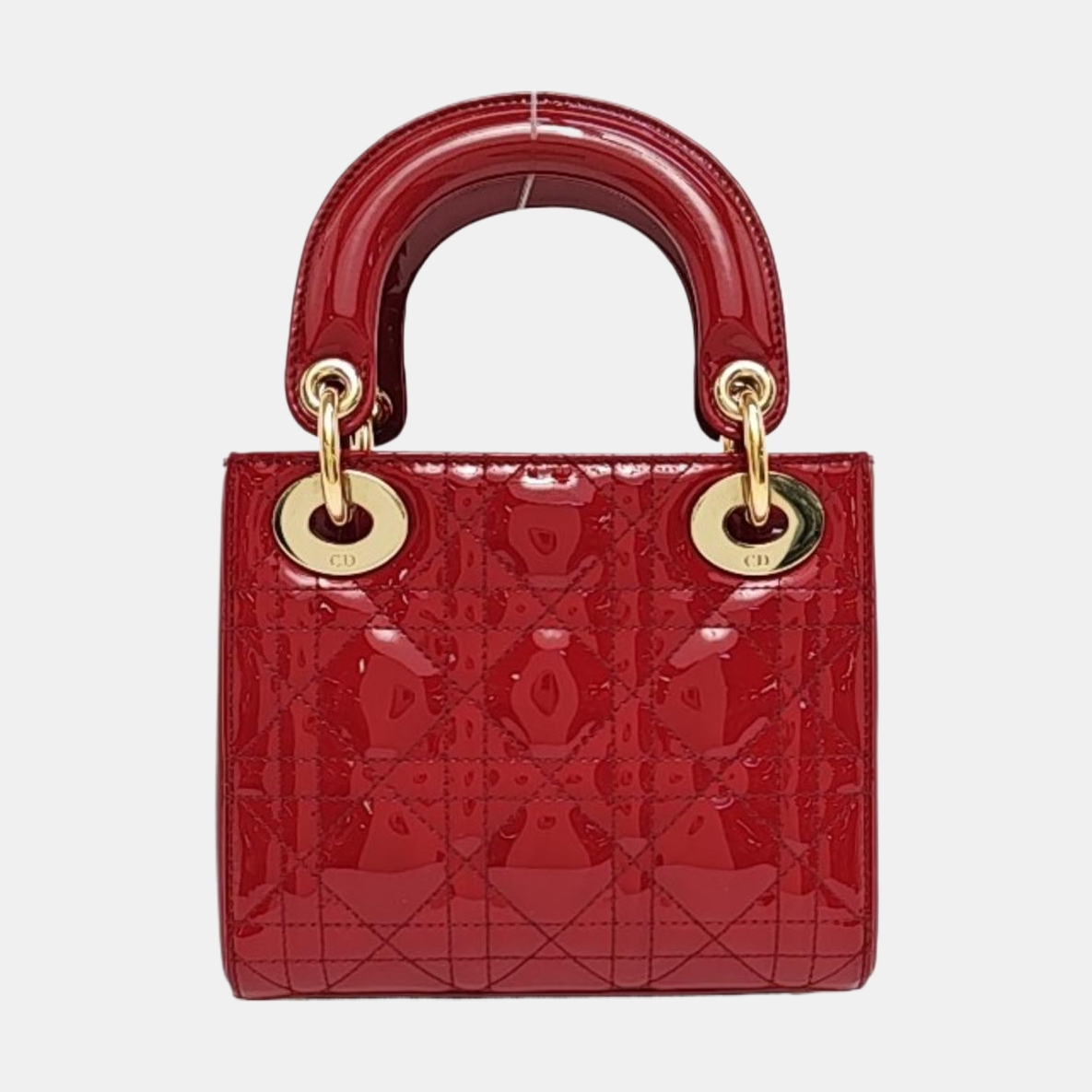 Lady Dior Mini Cannage Patent Leather Red