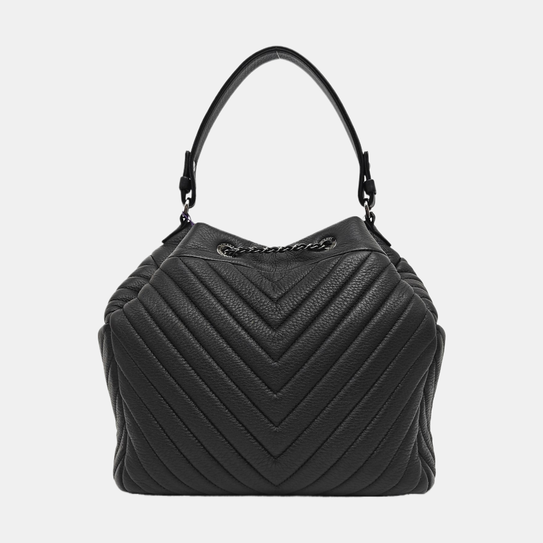 Chevron Deer Leather Shoulder Bag Black
