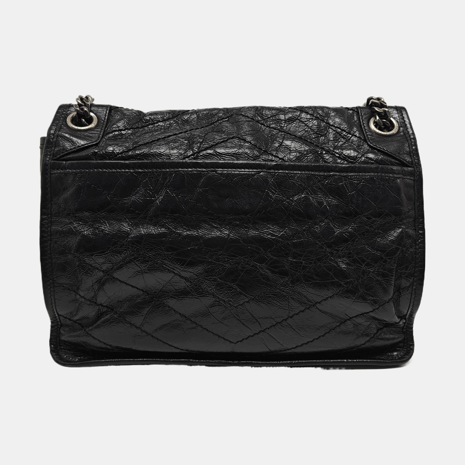 NIKI Medium Chevron Calfskin Black