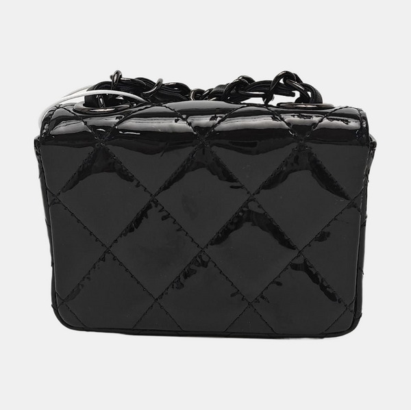 Quilted Patent Leather Shoulder Bag Black