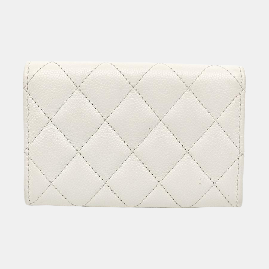 Quilted Grained Calfskin Wallet White