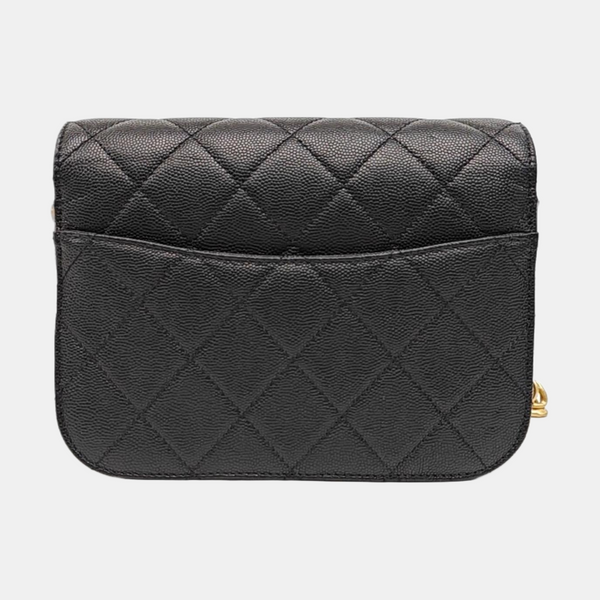 Quilted Grained Calfskin Shoulder Bag Black
