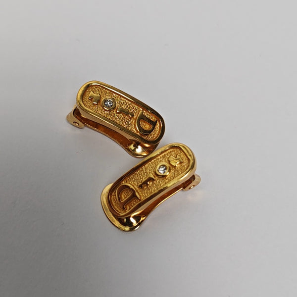 Dog Tag Metal Gold Clip On Earrings