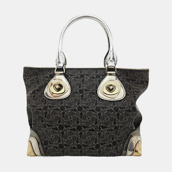 Coated Canvas Top Handle Bag Gray
