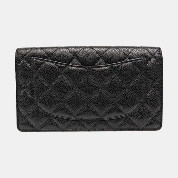 Quilted Grained Calfskin Wallet Black