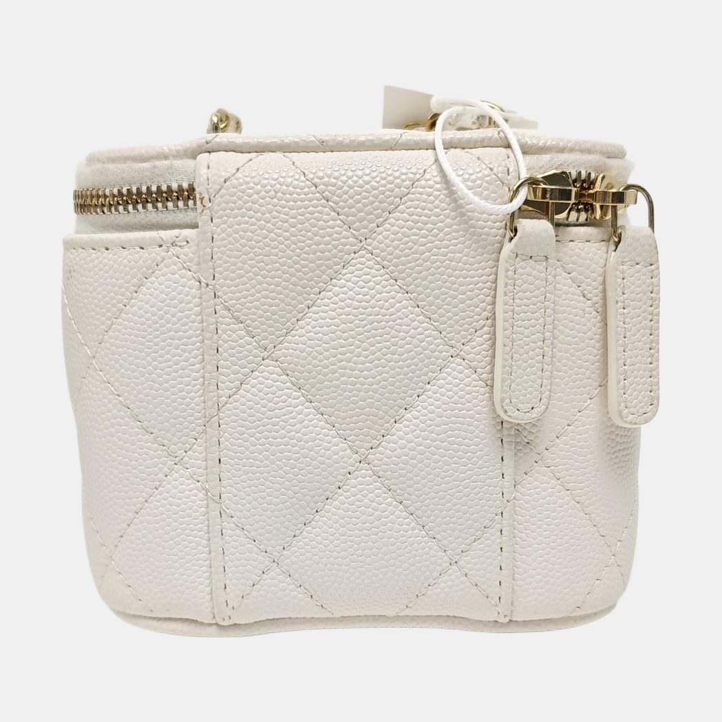 VANITY CASE Mini Quilted Grained Calfskin White