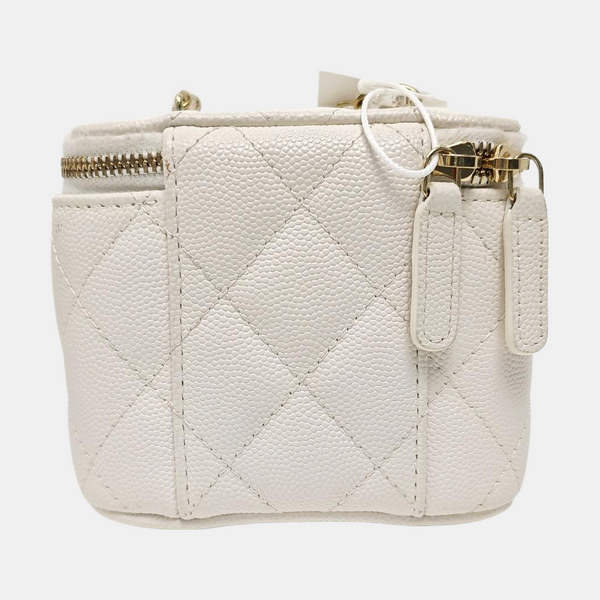 VANITY CASE Mini Quilted Grained Calfskin White