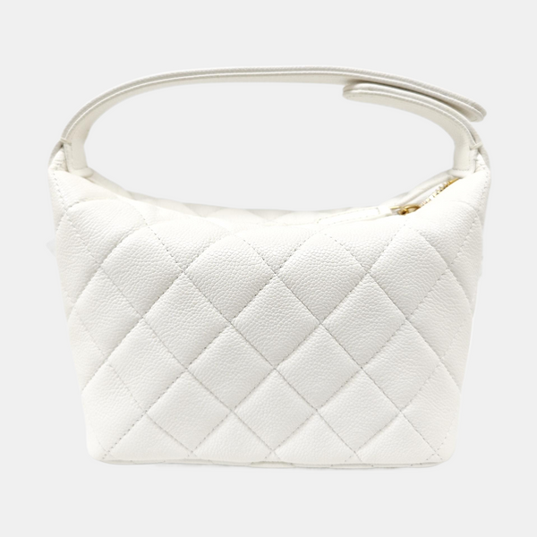 Quilted Grained Calfskin Shoulder Bag White