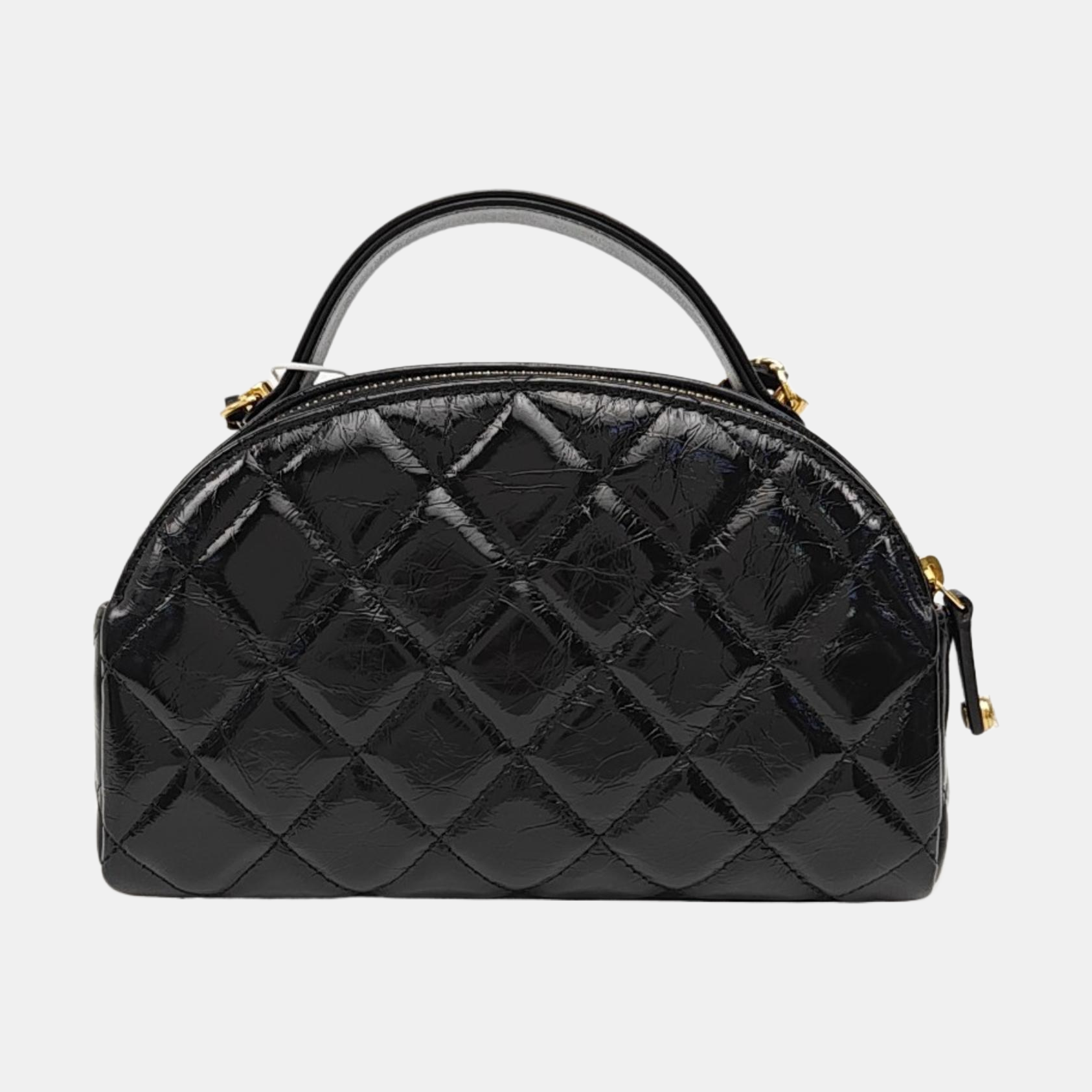 Quilted Patent Leather Shoulder Bag Black