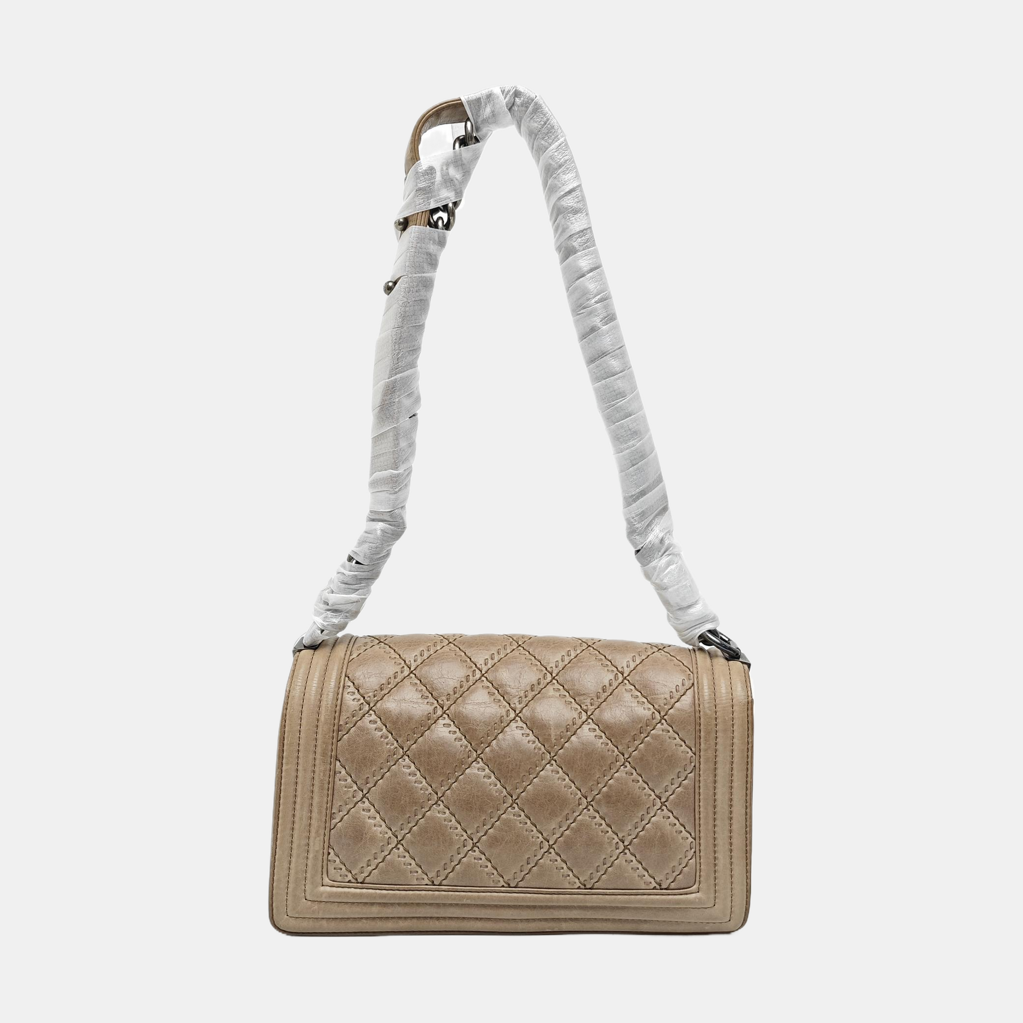 BOY CHANEL Medium Quilted Calfskin Beige
