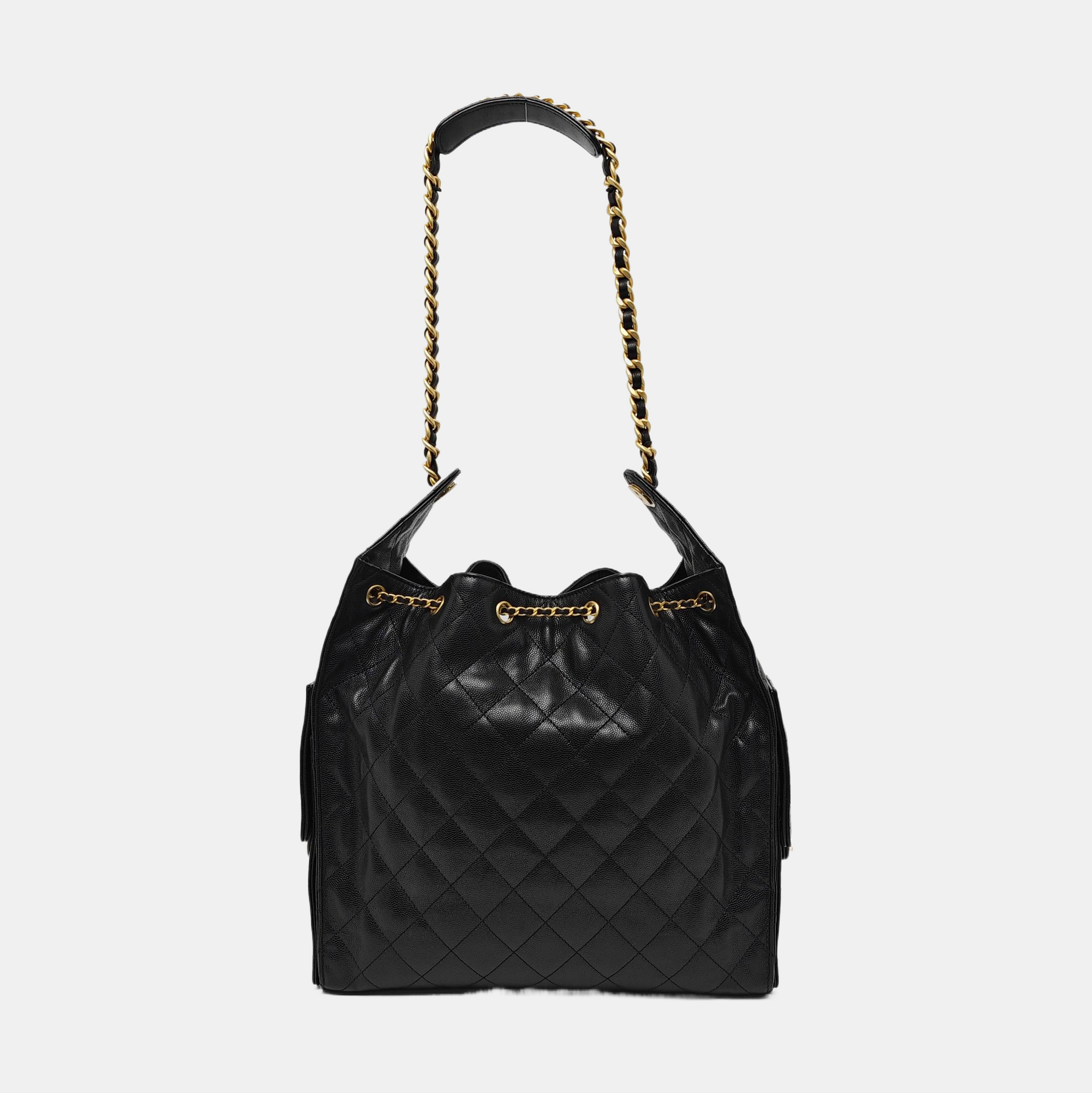CHANEL 25 Medium Quilted Grained Calfskin Black