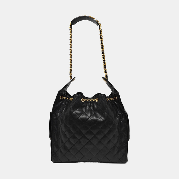 CHANEL 25 Medium Quilted Grained Calfskin Black
