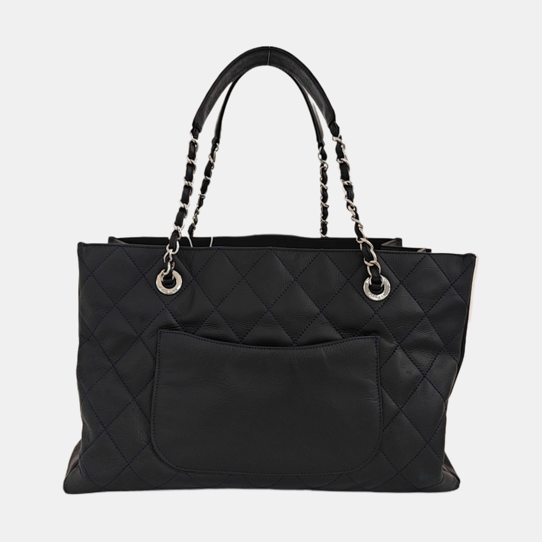 Quilted Calfskin Tote Bag Blue